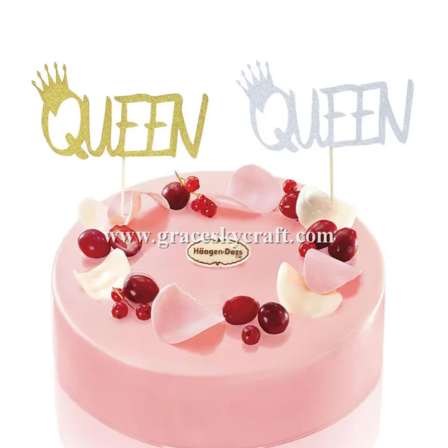 12pcs free shipping glitter paper crown queen letter design wedding