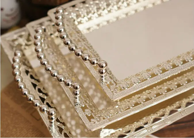 Прямоугольные металлические поднос для сервировки bandeja decorativa тарелка для свадьбы отеля Ресторан подарок на праздник большие металлические серебряные пластины FT008