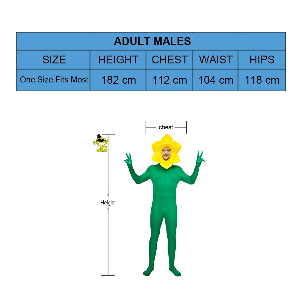 Костюм Подсолнуха для взрослых мужчин нарядное платье с желтым и зеленым цветком Костюм Комбинезон забавные ролевые игры для карнавала Вечерние