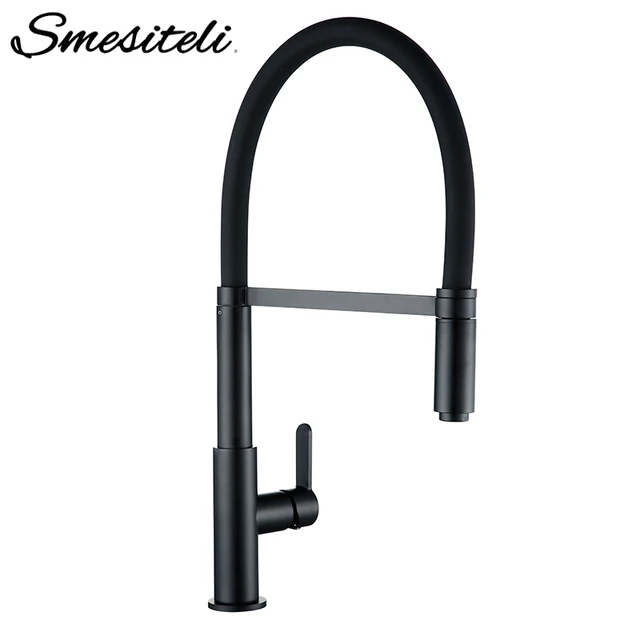 Special Price Smesiteli Kitchen Faucets Round Matte Black Brass Single Handle Single Hole 360 Degree Swivel Mixer Sink Tap Pull Out Down Taps