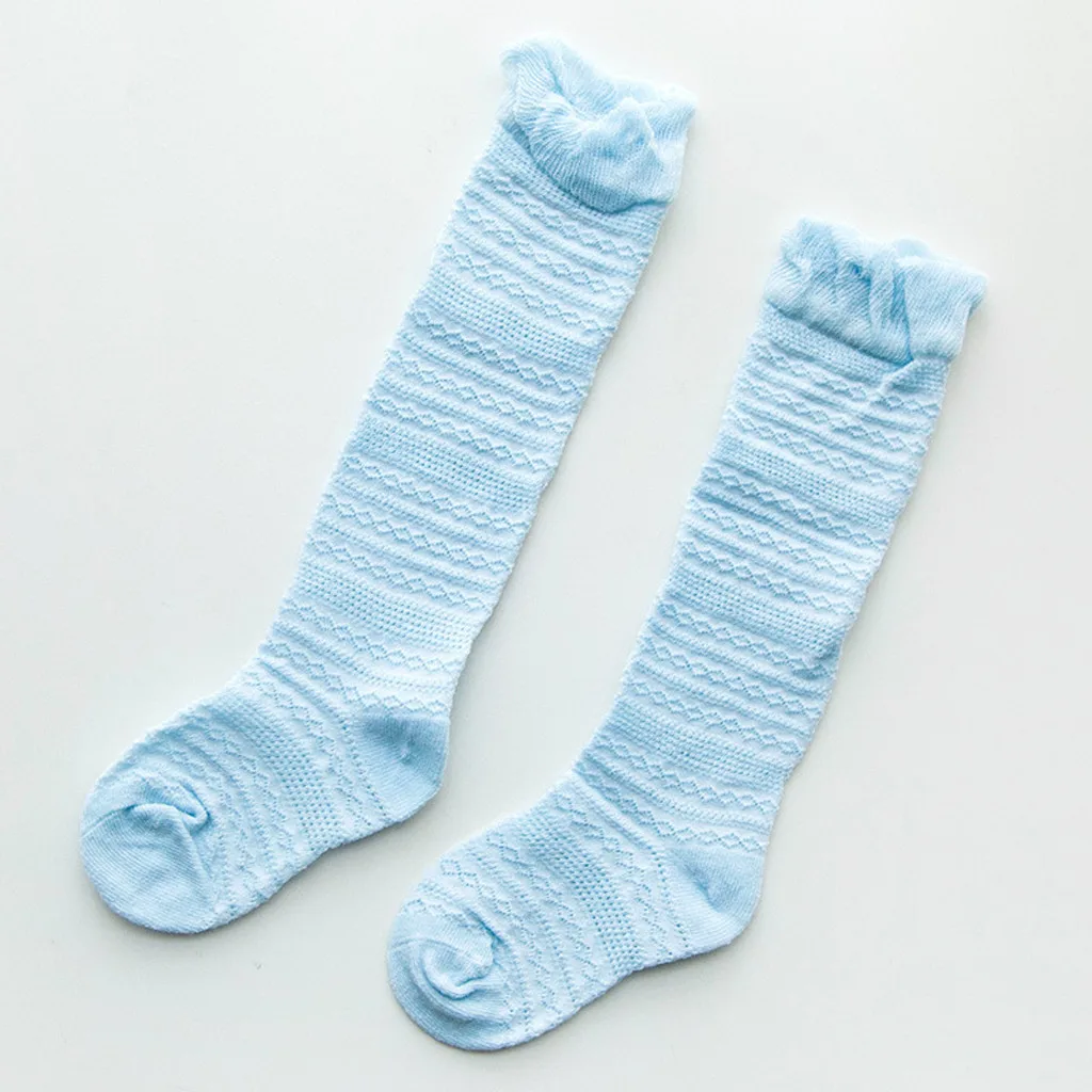 1 пара милых носков для малышей однотонные кружевные гольфы для новорожденных мальчиков и девочек, Нескользящие чулки для принцесс, носки для малышей, осенние длинные носки - Цвет: Blue