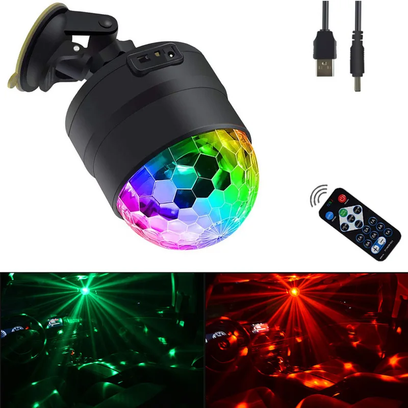 

Mini Disco Ball Light Stage Lighting Effect Music Activated DJ Lights 3 Playing Modes USB Cable Suction Cup for Car Home Party
