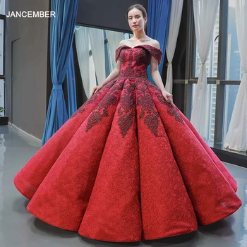 شراءJ66859 فستان سهرة فاخر منتفخ من Jancnov 2019 على شكل قلب أحمر مطرز فستان الزفاف فساتين الخطوبة رداء Fiançaille