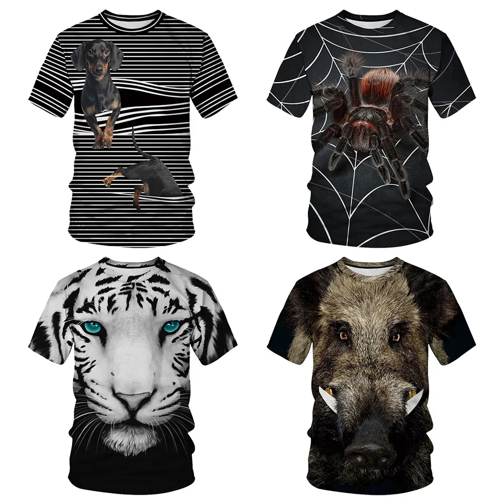 

2019 Summer Wild Boar White Tiger Wolf Dog Printed Casual Fitness Unisex Short Sleeve Women Femme T Shirt Tops Tees Men T-shirt