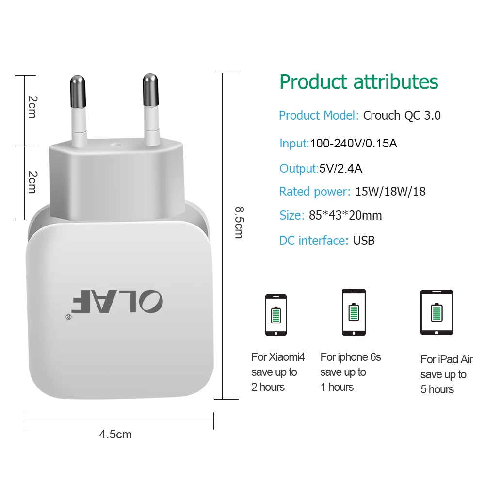 OLAF зарядное устройство для мобильного телефона s ЕС Plug quick charge 3 0 qc 2 USB 5 в 2.4A