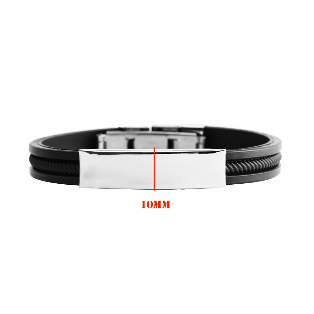 New Fashion Wristband black Punk Rubber Silicone Stainless Steel Men Bracelets Bangles pulseras hombre caucho