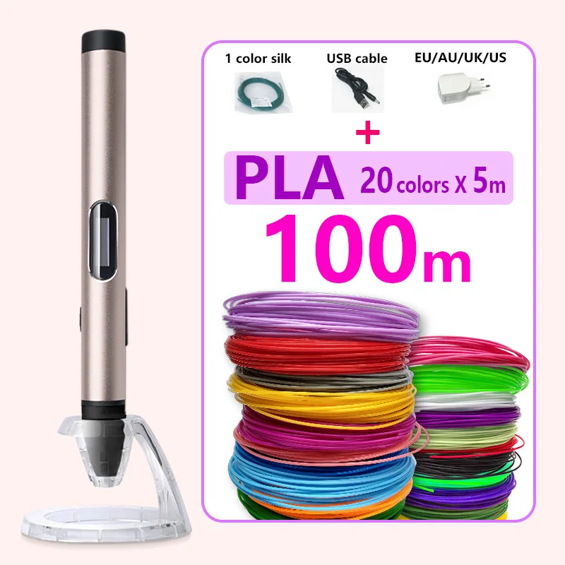 

3d print pen 3 d pens 3d pen Child's Christmas present 1.75mm pla filament 20 colors * 5m 3d magic pen USB Charging LED display