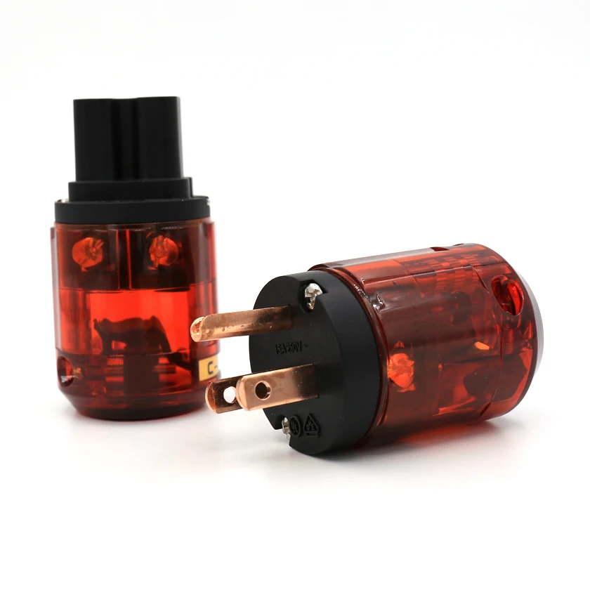 

Free shipping pair P-046/C-046E Pure Red-Copper US version Power plug for audio hifi power wire connector plug