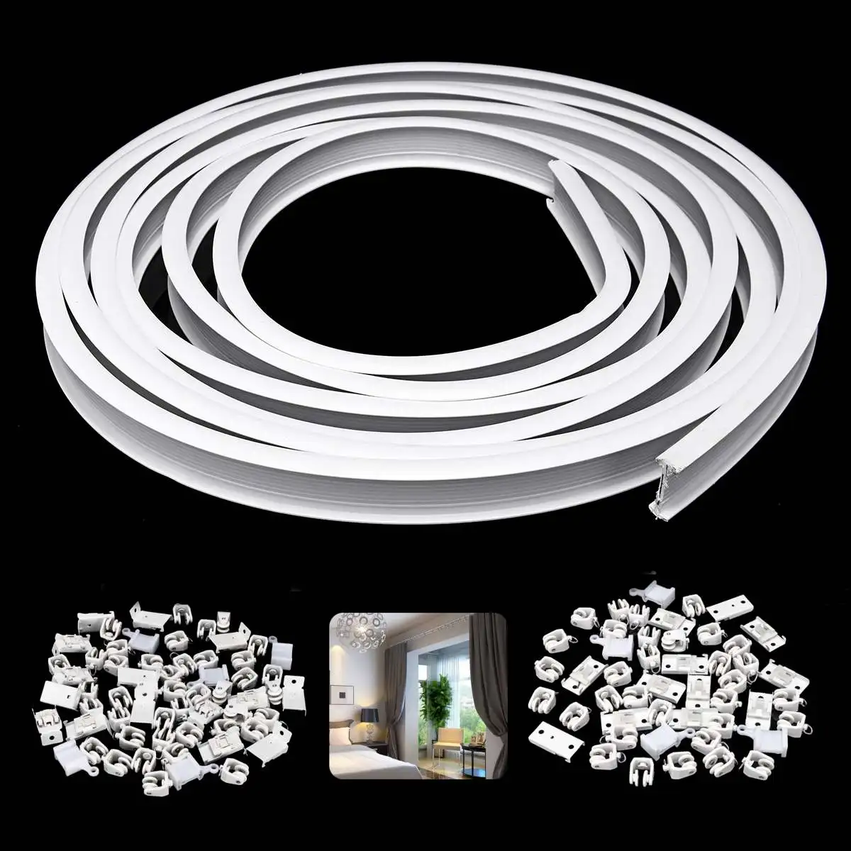 4M Top/Side Clamping Curtain Track Rail Flexible Ceiling Mounted For Straight Slide Windows Balcony Home Decor Accessories