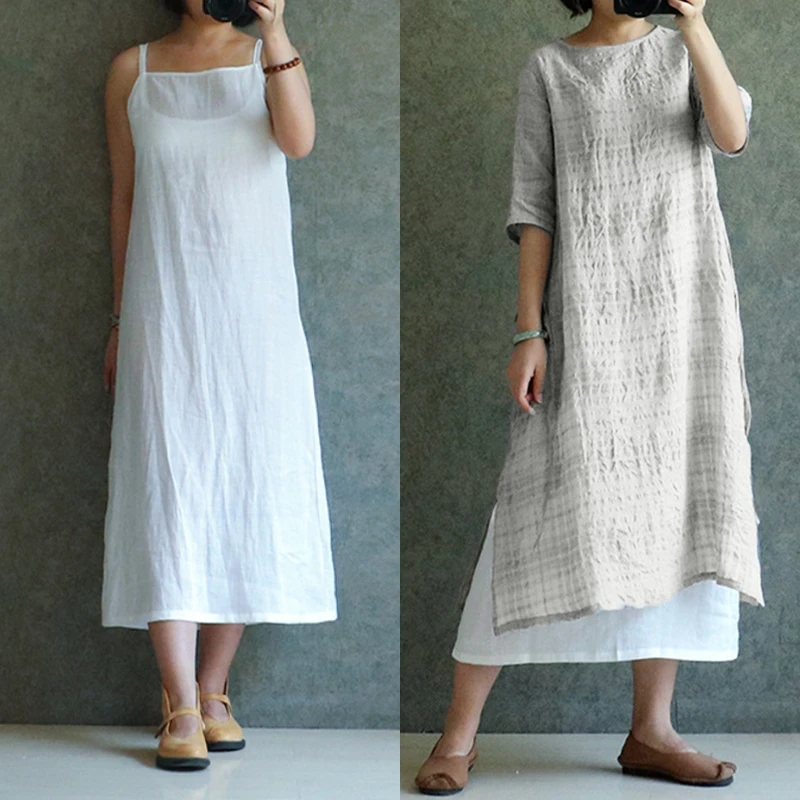 

Celmia Plus Size 5XL Women Retro Vintage Dress Spaghetti Strap O Neck Sleeveless Summer Long Dress Casual Beach Dresses Vestidos