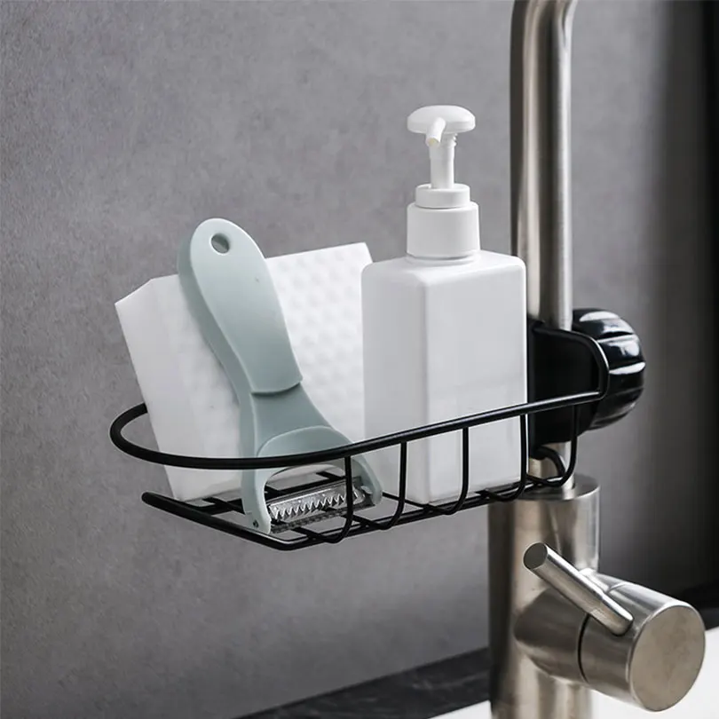

Sink Draining Rack High-end Metal Storage Shelf For Sundries Kitchen Sink Sponge Holder Punch-Free Faucet Storage Rack EGN083