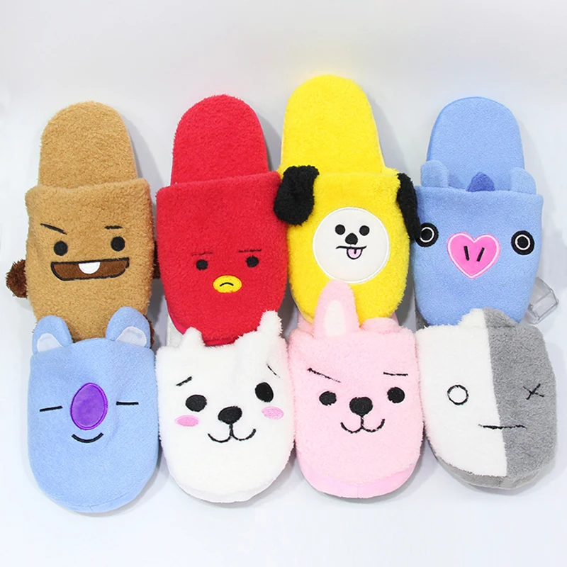 Kpop поклонников BTS BT21 Bangtan мальчики стили Q плюшевые тапочки игрушка Pencilcase Симпатичные Кок CHIMMY теплые домашние домашняя обувь для вечеринок