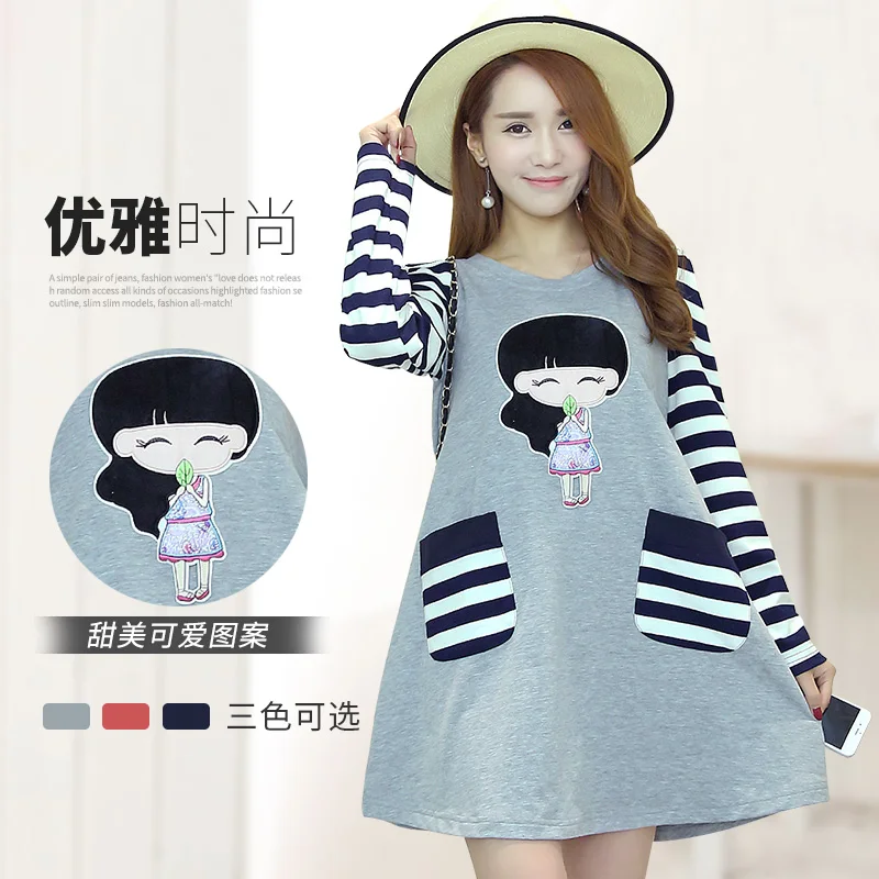 New arrival 2016 spring maternity spring one-piece dress long-sleeve top faux two piece medium-long maternity long skirt maternity clothing summer one piece dress cotton medium long 100% plus size maternity top t shirt summer short sleeve loose long