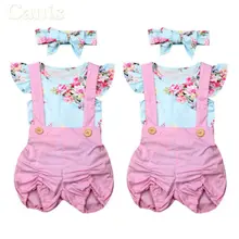 Милая летняя одежда с короткими рукавами для новорожденных девочек комбинезон с цветочным рисунком комплект из 3 предметов