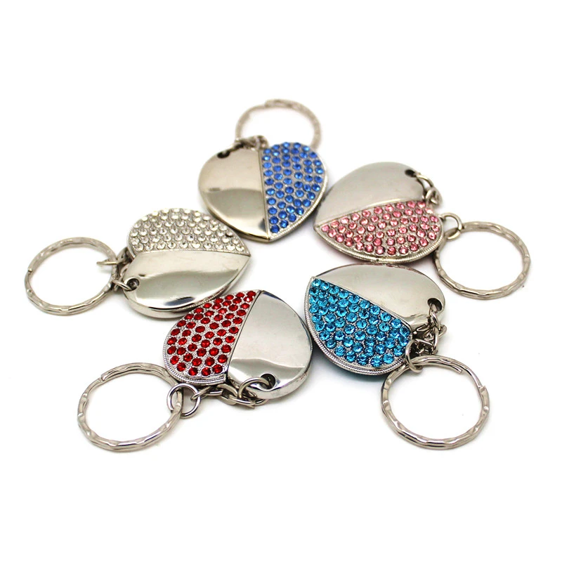 

Metal thin Crystal heart Diamond Key Chain USB 2.0 Flash Drive 4GB 8GB Flash U Disk Memory Stick 16GB 32GB 64GB Pendrive