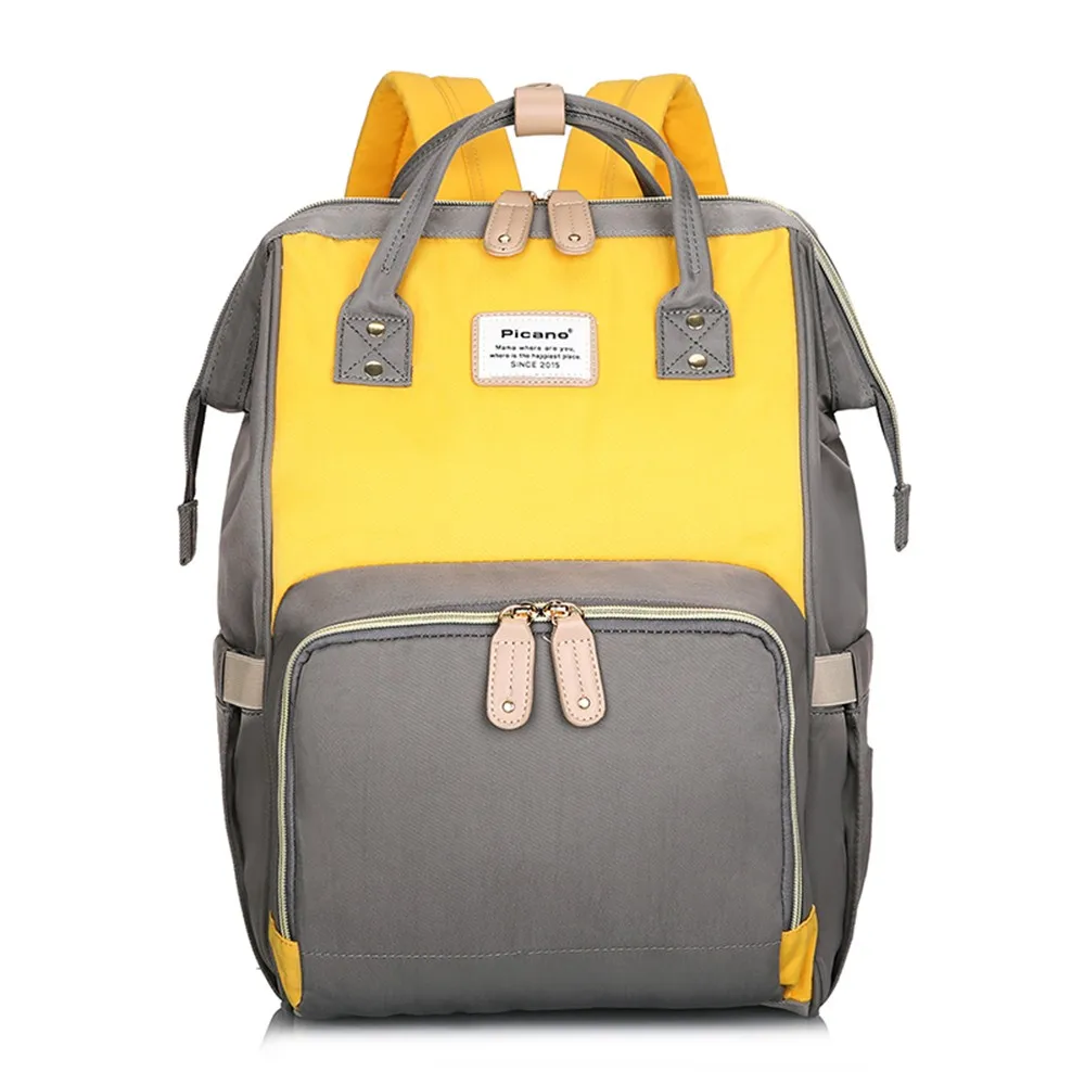 Сумка для беременных, сумки для подгузников, Лоскутная сумка для мам, большая емкость, детские сумки для подгузников, рюкзак для путешествий, сумка для кормления, для детской коляски - Цвет: Yellow Grey