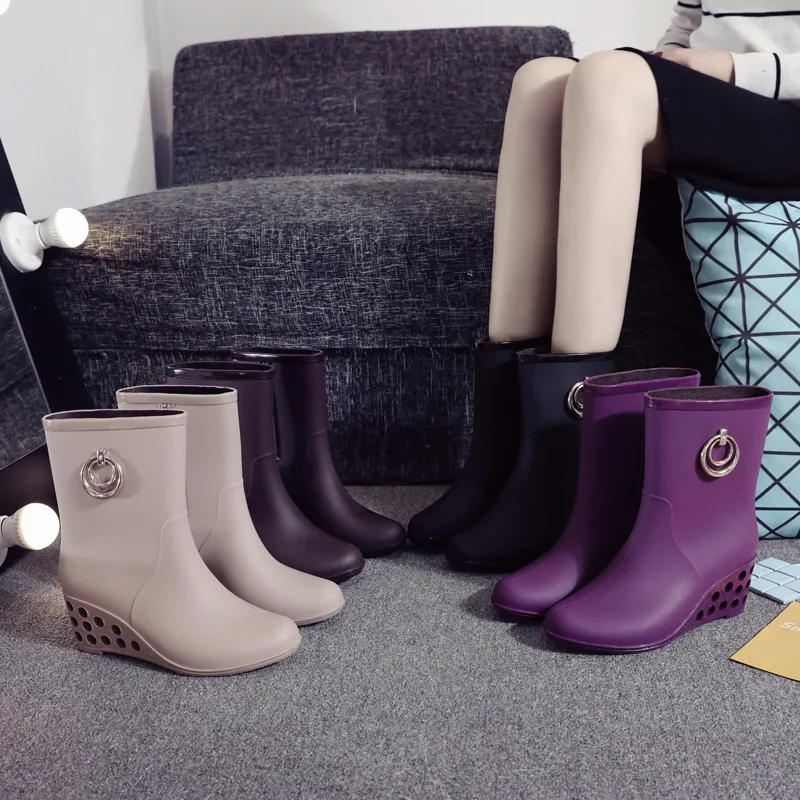 

Aleafalling Girl's Rain Boots Thicken Cover Waterproof Shoes Women Anti-skip Garden Kitchen Labor Shoes Fashion Rain Shoes