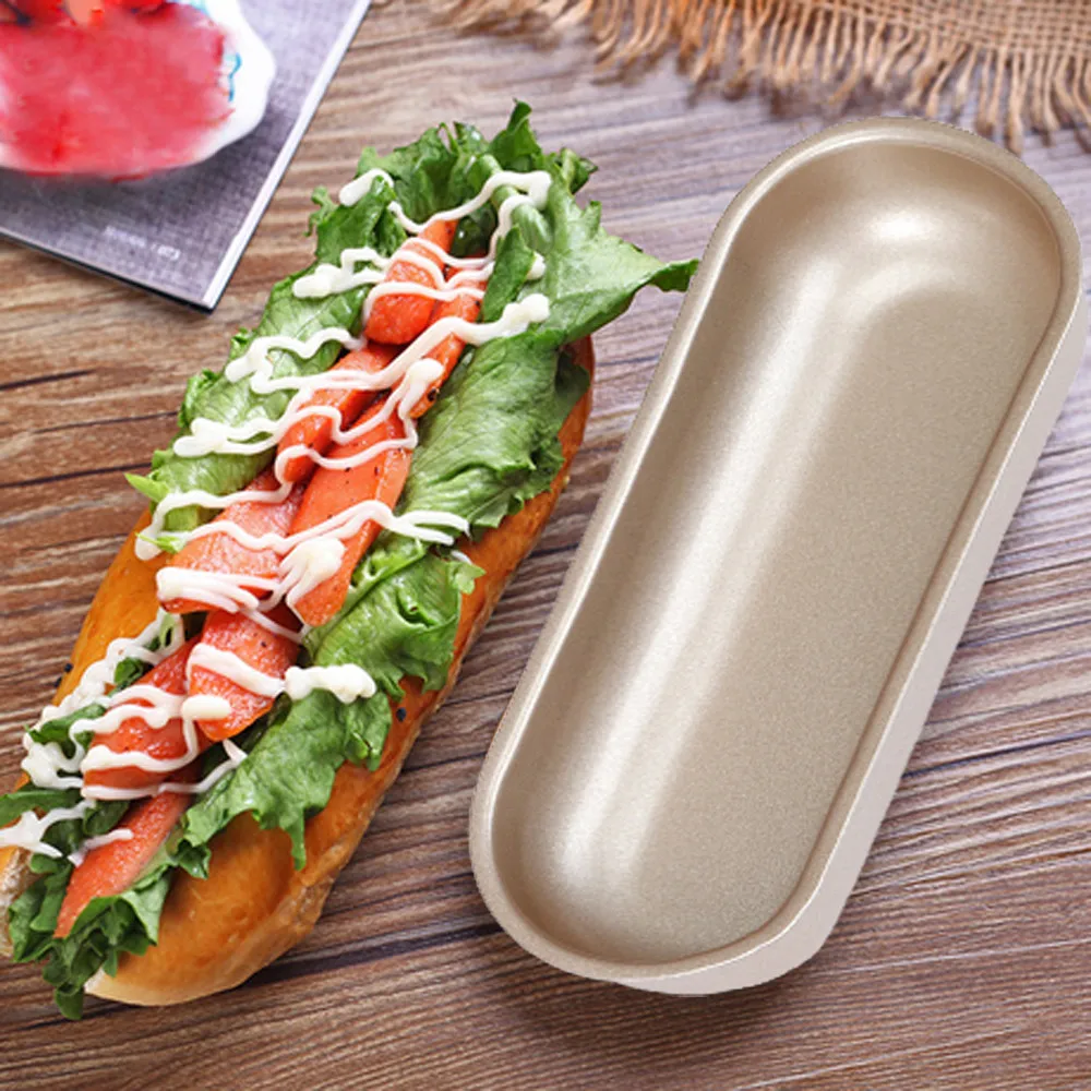 

Hot Dog Bun Pan Hotdog Bread Mould Non Stick Bakeware 7 Inch Oval Cake Mold
