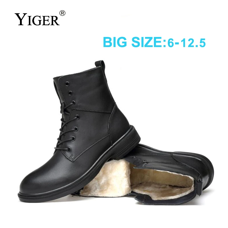 Yiger New Men Military Boots Male Snow Boots Winter Cow Leather Army