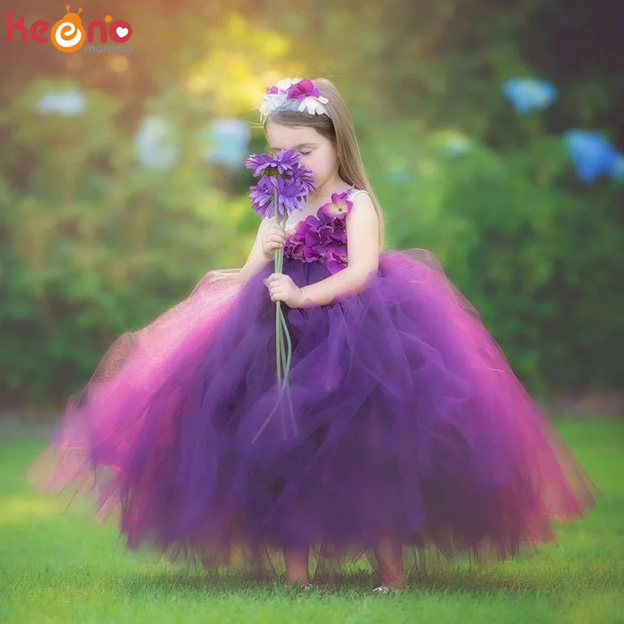 Burgundy Hydrangea Flower Girls Tutu Dress Children Wedding Jr. Bridesmaid Tulle Dress Kids Photo Prop Birthday Party Ball Gown (10)