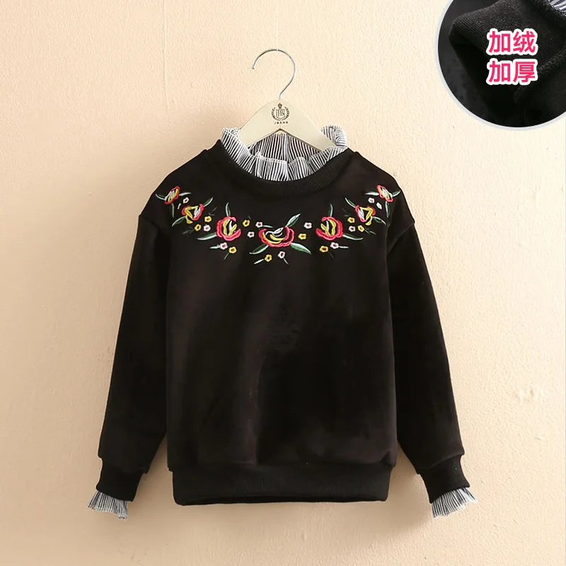 

2018 Winter Warm 3-9 10 11 12 Years Child Teenage Crew-Neck Patchwork Long Sleeve Flower Kids Baby Girl Plus Vevelt Sweatershirt