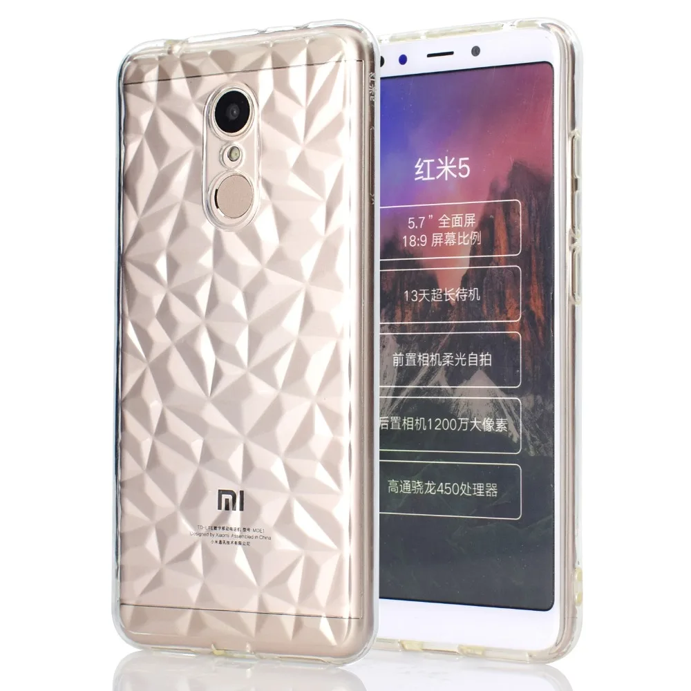 For redmi 5 case 3D Diamond pattern soft TPU silicone Transparent for 6 shockproof shell back cover |