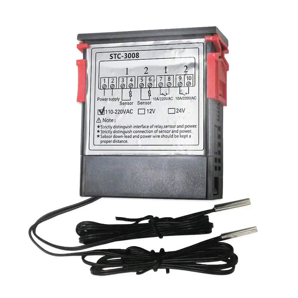 12V Filfeel wosume Controlador de Temperatura STC-3008 Termostato Inteligente Digital Interruptor de Controlador de Temperatura Ajustable con Doble NTC