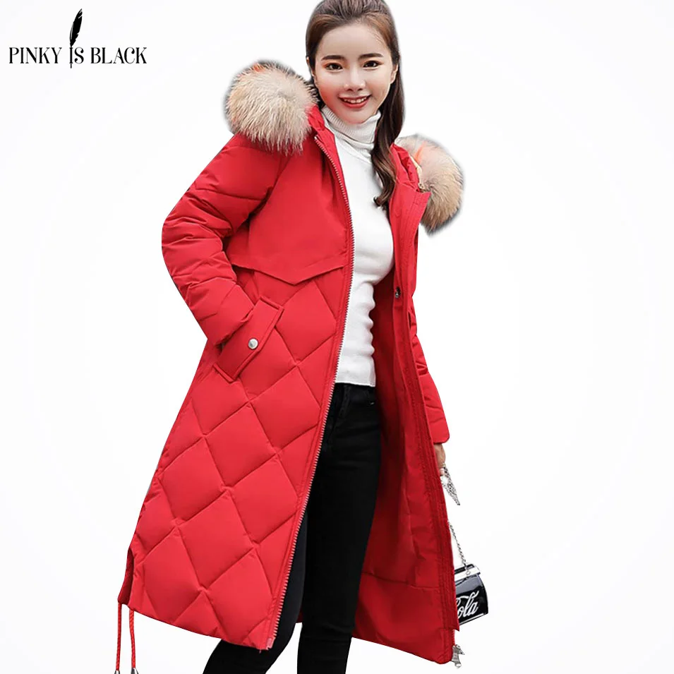 

PinkyIsBlack 2018 winter women hooded coat fur collar thicken warm long jacket female plus size outerwear parka ladies chaqueta