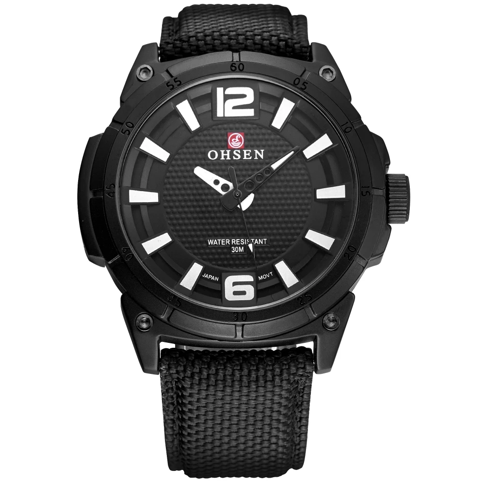 OHSEN Brand Quartz Alloy Case Full Black Cool Sport Watch Reloj Hombre