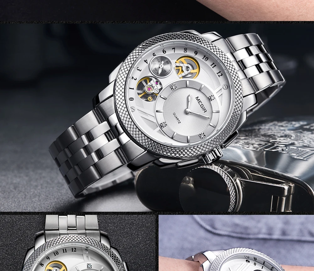 Relogio Masculino MEGIR наручные часы Мужские часы 4 циферблата модные спортивные водонепроницаемые мужские часы календарь часы reloj hombre