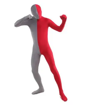 

Silver And Red Split Zentai Lycra Spandex Full Bodysuit