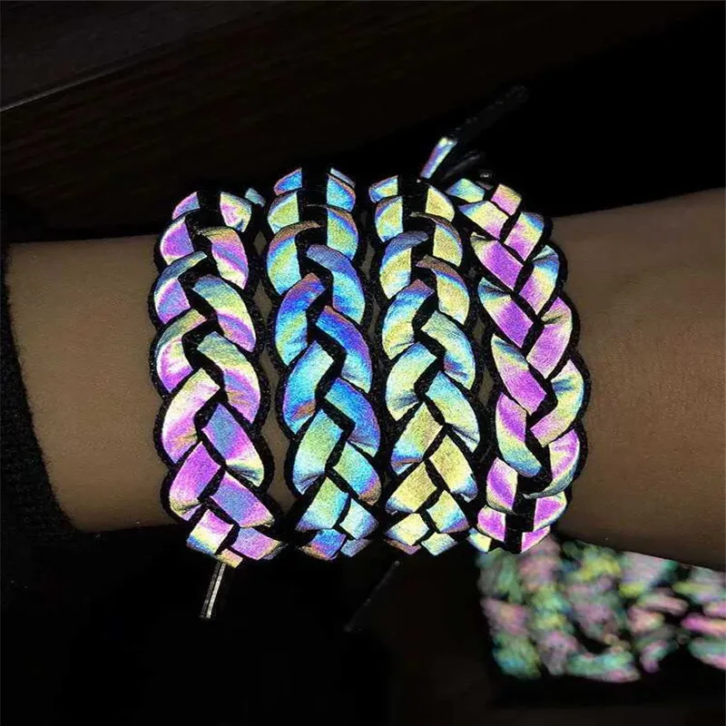

Hot Sale Reflective Woven Bracelet Gradient Fluorescent Bracelets For Lover Couple Wristlet Hand Rope Portable Jewelry Accessory