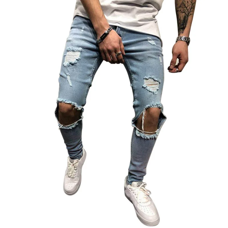 

WENYUJH 2019 Cotton Jean Men's Pants Vintage Hole Cool Trousers Guys Summer Europe America Style Plus Size 4XL Ripped Jeans Men