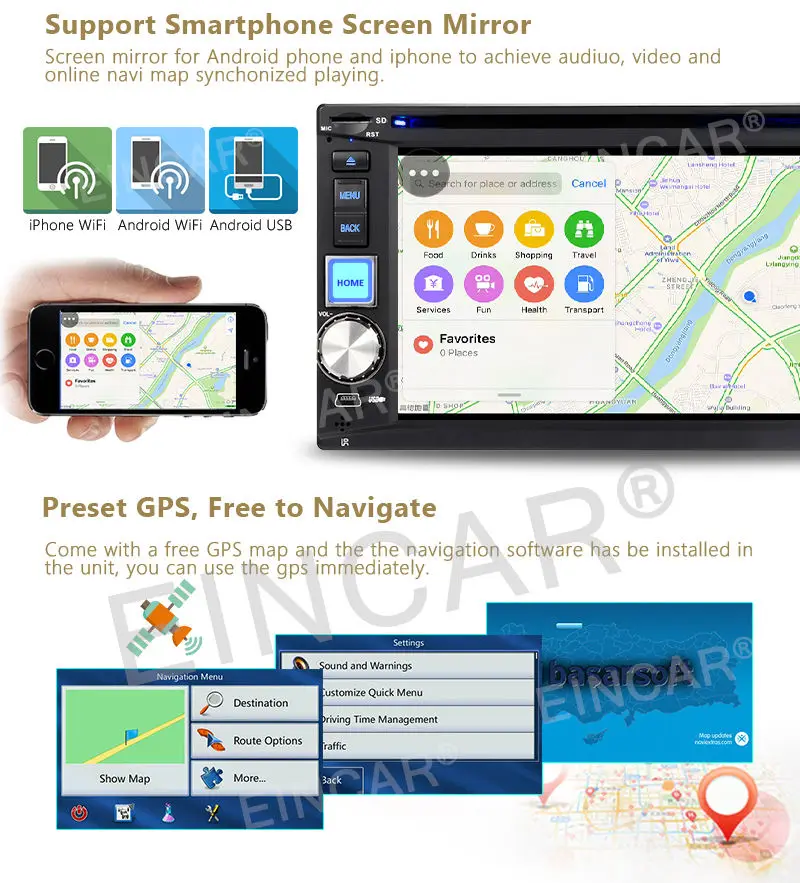 Perfect Car Stereo Radio Double Din GPS WiFi 3G Mirror-Link Android 6.0 DVD Player 1080p 3