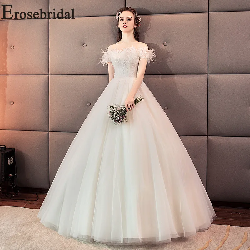

Erosebridal New Arrival 2019 Lace Wedding Dress Boat Neck Wedding Gown off the Shoulder Women Bride Dress Ball Gown Vintage Gown