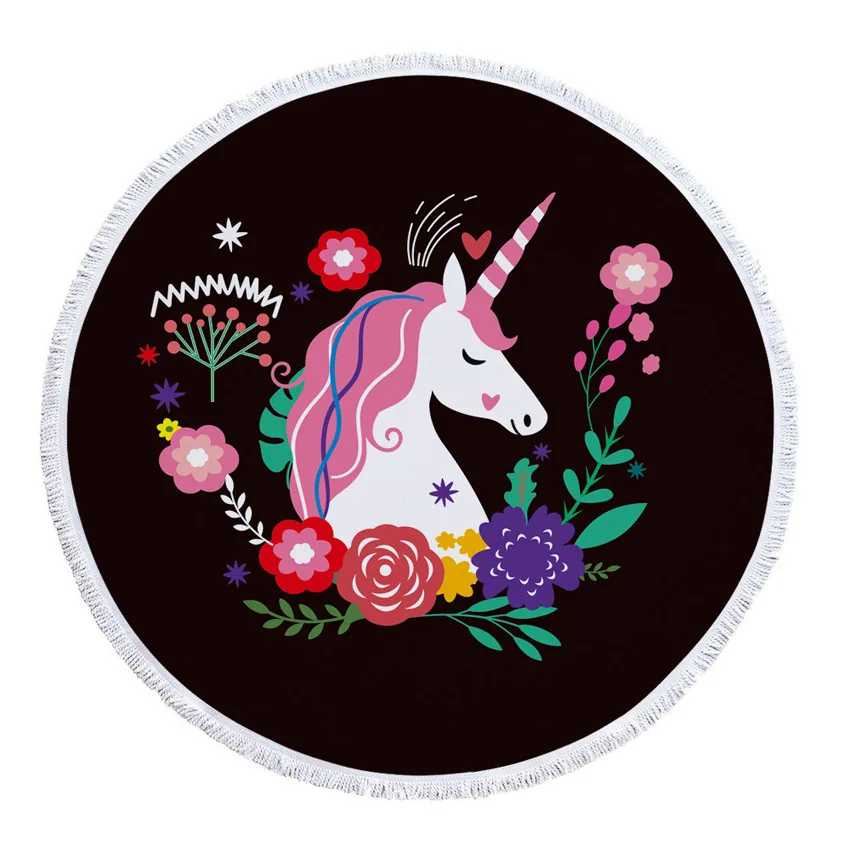 

150cm Cute Unicorn Summer Round Beach Towel Cartoon For Adults Kids Bath Shower Towels Yoga Mat Sofa Cover Blanket With Tassels