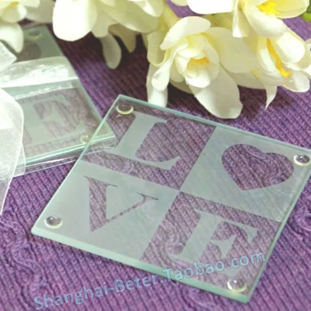 50pcs=25box Free Shipping Love Glass Coasters wedding decoration and