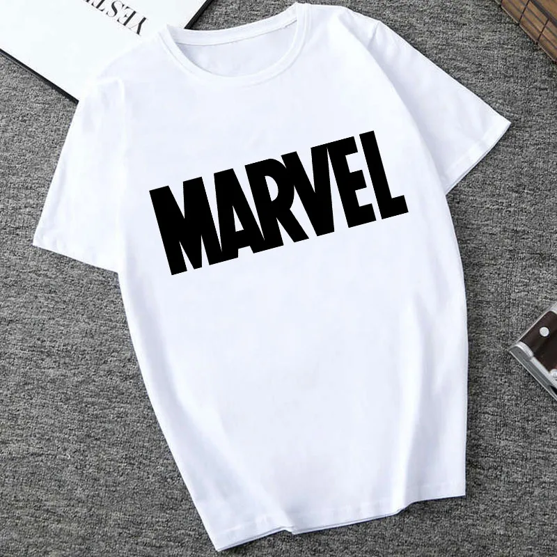 SexeMara Marvel Letter Print t-shirt Fashion Harajuku graphic tees women Casual O Neck Plus size t shirt femme Cool Streetware