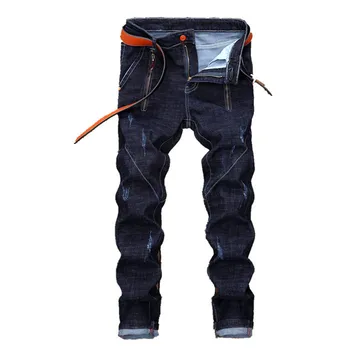 

2019 New Patchwork Men's Fashion Jeans Men's Casual Slim Design Teared Distressed Denim Jeans 36 38,S1765