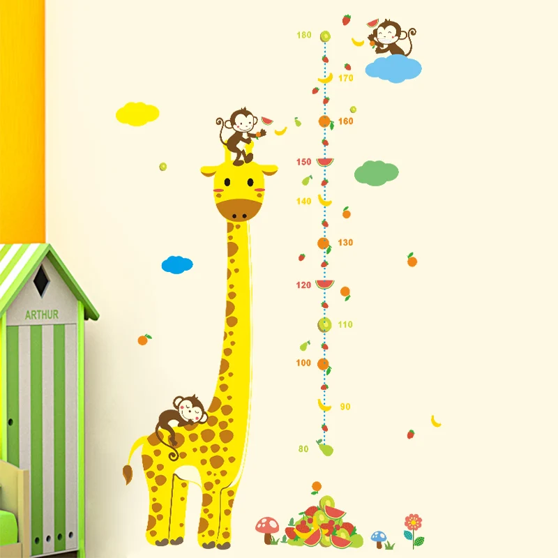 Cartoon jungle animals monkey giraffe children height measure wall stickers for kids room wall sticker home decoration