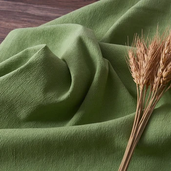 

High-end flax blending fabric Shallow grass green elastic crepe material Spring and Autumn Pants Clothing patchwork
