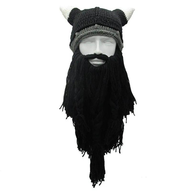 Новые мужские варварские Vagabond Viking Beanie Рог шапки ручной работы зимние теплые на день рождения забавные кляп шапка на Хэллоуин Рождественские подарки - Цвет: Black