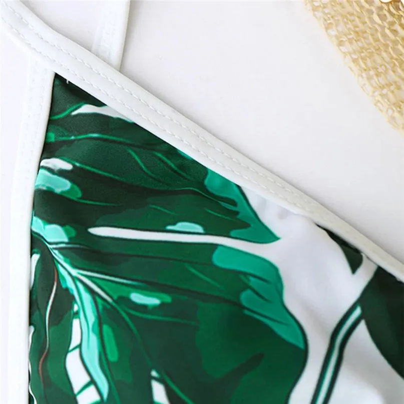 Women Two Pieces Bikini Swimsuit Set Banana leaf Printed Bandage Bathing Suit  Beachwear L M S maillot de bain femme #2p29 (6)