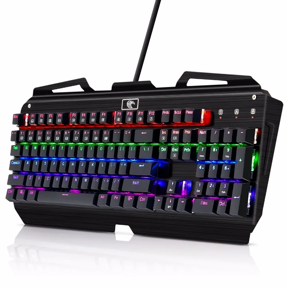 Mechanical Gaming Keyboard Rainbow LED Backlit Ergonomic Anti-Ghosting 104 Keys Wired Gamer Keyboard with Blue Switches X7000
