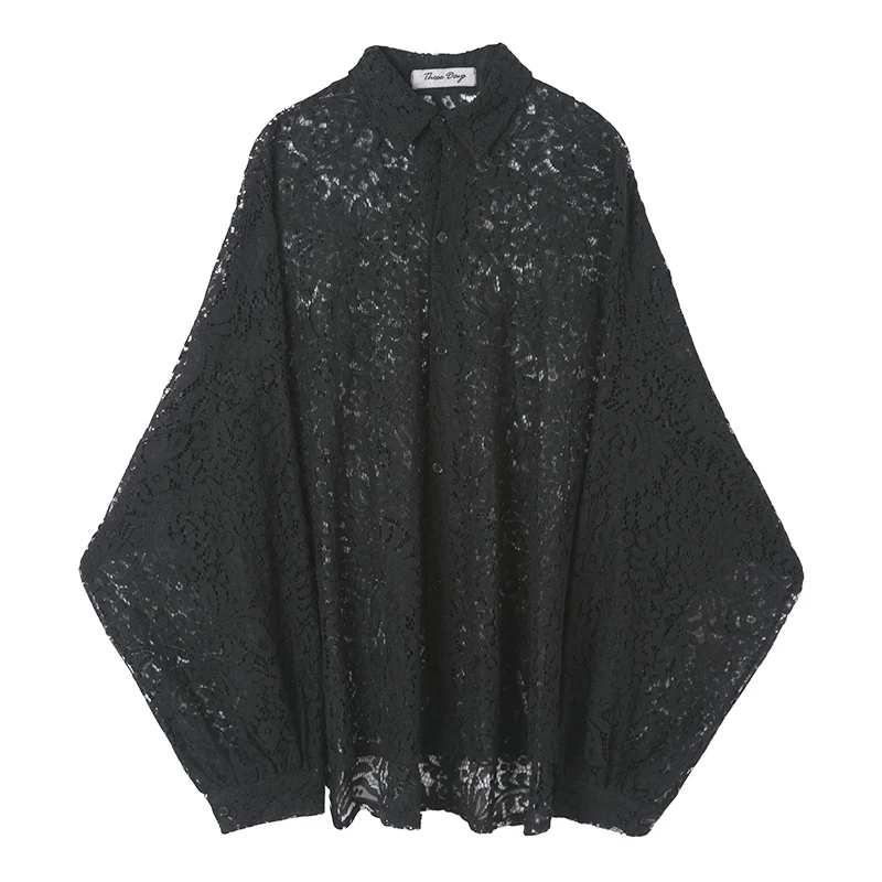 

Embroidery Men Transparent Shirt Sexy Lace Shirt Male See Through Loose Oversize Shirt Women Club Party Prom Chemise Homme