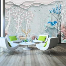 Custom 3d wallpaper modern 3D Nordic embossed forest flying bird elk deer TV background wall - silk waterproof material Custom 3d wallpaper modern 3D Nordic embossed forest flying bird elk deer TV background wall - silk waterproof material