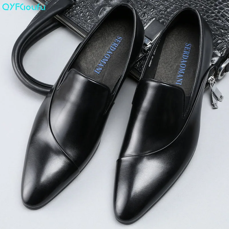 

Pointed Toe Mens Dress Shoes Fashion Luxury Italian Slip On Genuine Leather Formal Shoes Men Business Office Shoes