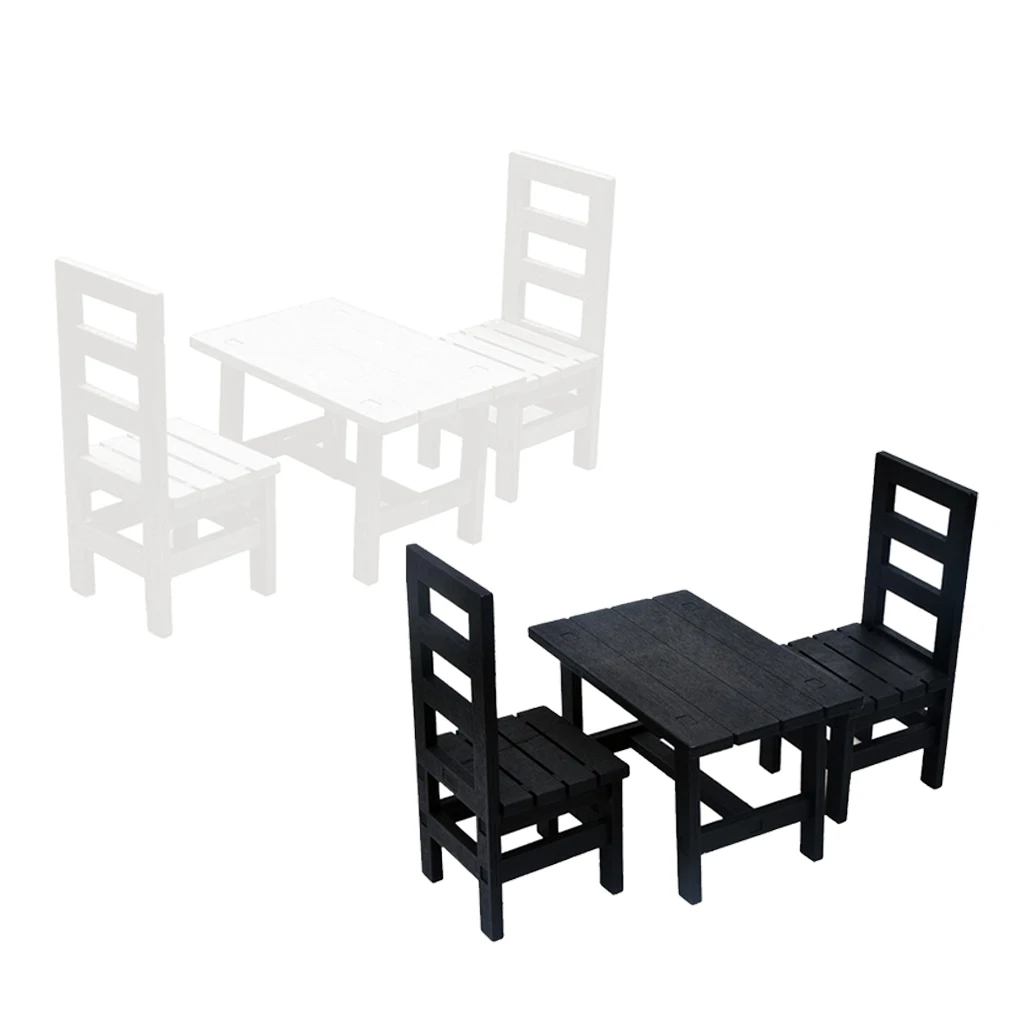 2 Set 1/6 Dollhouse Mini Oblong Dining Room Table Chairs Set Kitchen Furniture Accessories