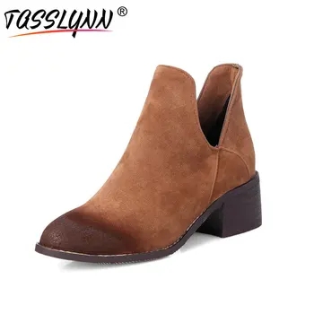 

TASSLYNN 2019 British Style Women Boots Autumn Shoes Women Scrub Ankle Boots Square Med Heels Pointed Toe Women Shoes Size 34-42