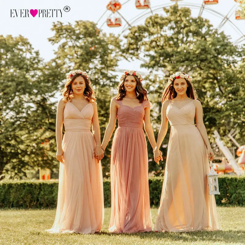 Blush Pink Bridesmaid Dresses Ever Pretty EP07303 Sweetheart A-line V-neck Sleeveless Wedding Party Dress Elegant for Women -